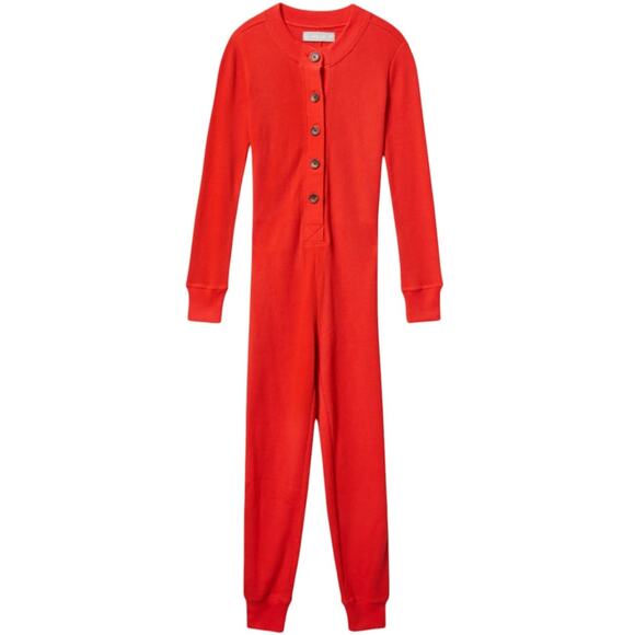 Everlane Red Cotton The Waffle Knit Onesie One Piece Jumpsuit - Picture 4 of 12